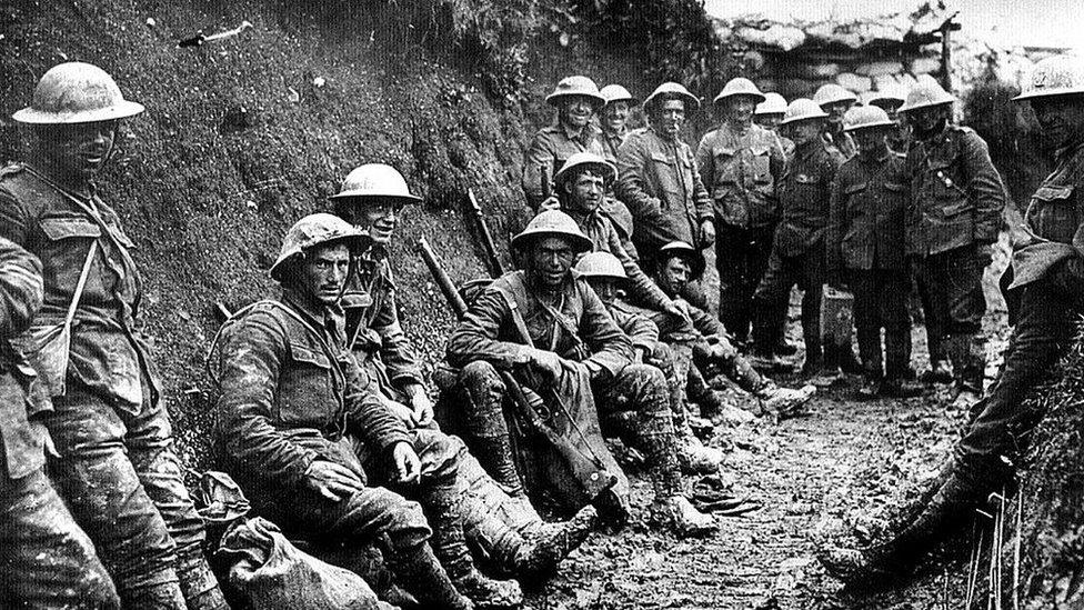 Royal Irish Rifles in a communication trench on the first day of the Battle of the Somme, l July 1916