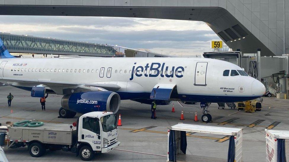 JetBlue aircraft in LaGuardia, New York.