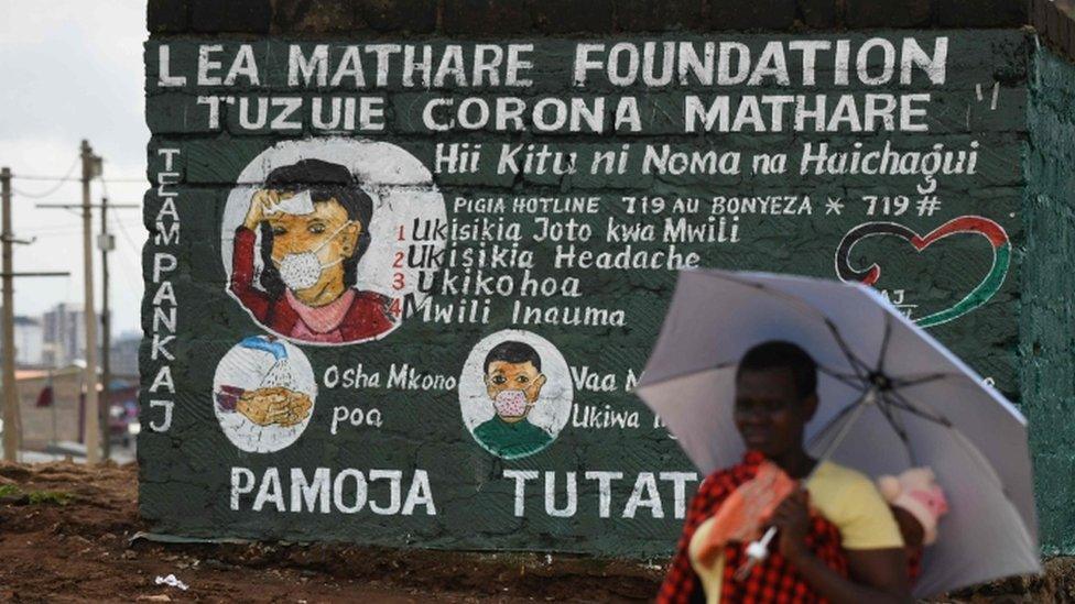 A mural in Kenya's capital, Nairobi, with Covid-19 information