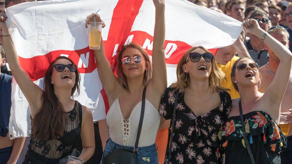 England fans in Bristol celebrating England's quarter-final win over Sweden on Saturday