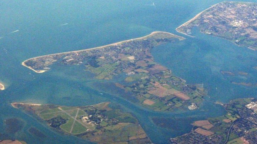 Hayling Island viewed from above the South Downs