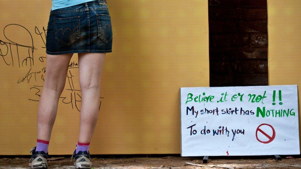 An Indian woman in a short skirt