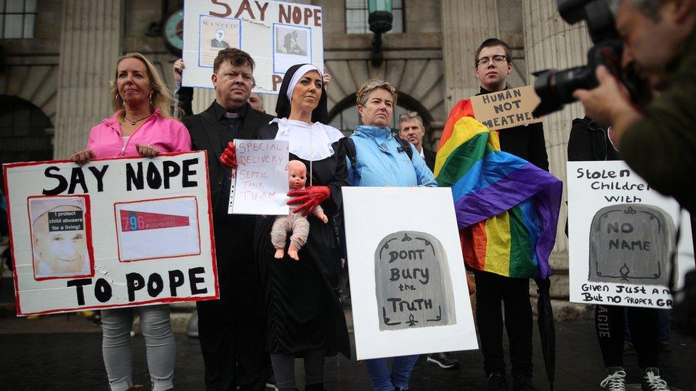 Anti-Church protestors on Dublin's O'Connell street