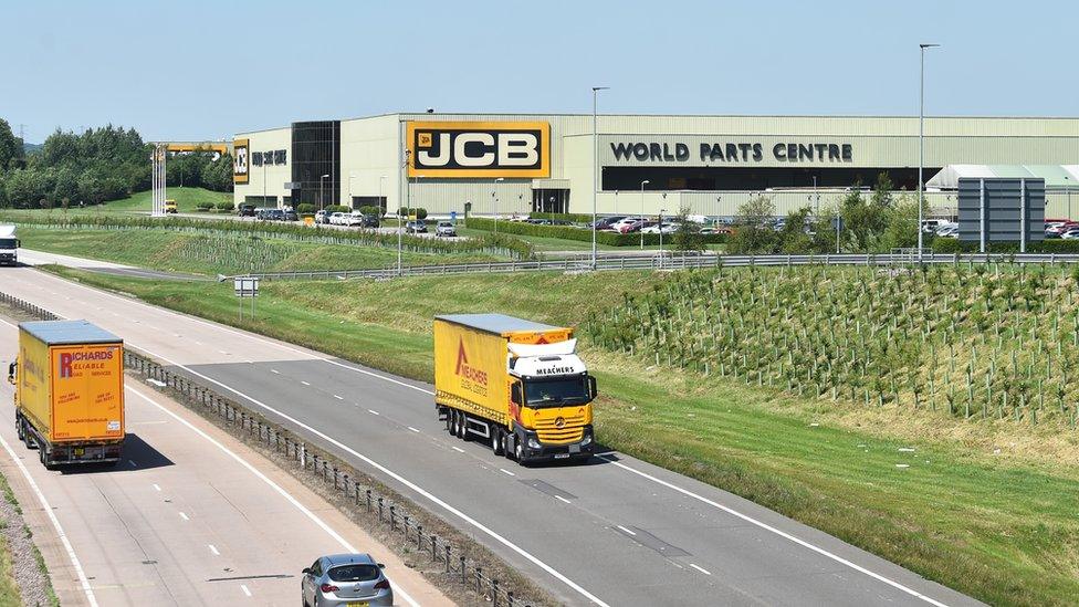 A general view of the JCB World Part Centre Warehouse in Uttoxeter, England