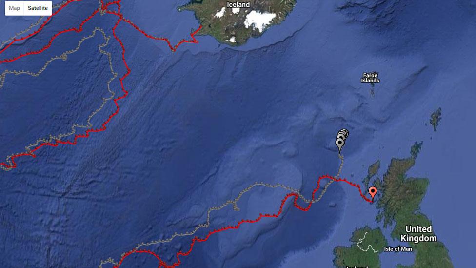 A map showing the passage of the two devices