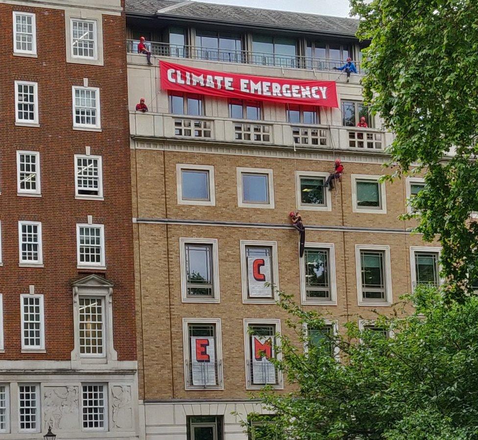 Protesters on BP building