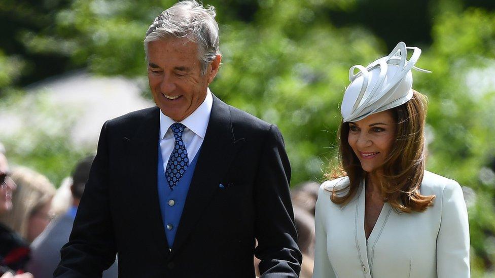 David and Jane Matthews, parents of the groom, attend the wedding of Pippa Middleton and their son James Matthews