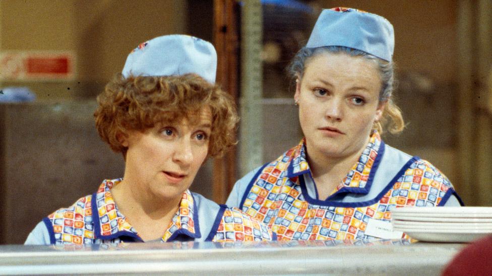 Victoria Wood and Maxine Peake in TV sitcom Dinnerladies