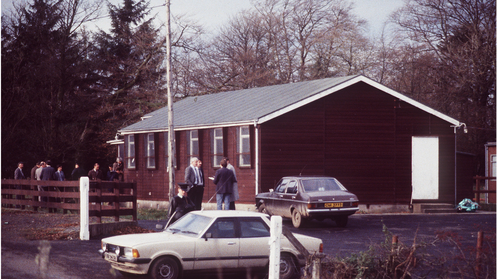 Scene outside the gospel hall in Darkley in 1983