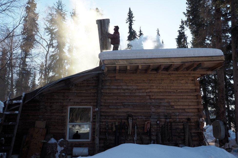 David stands on the roof of the house