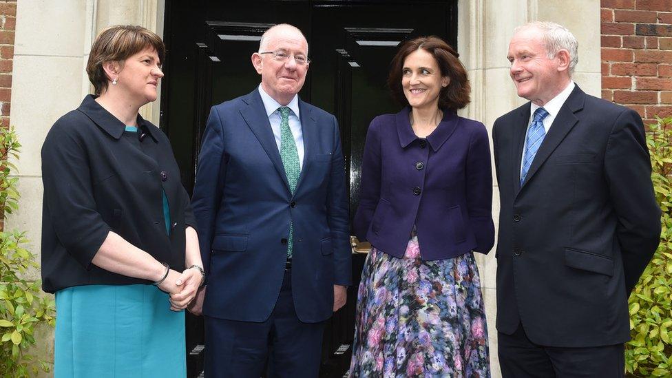 Arlene Foster, Charlie Flanagan, Theresa Villiers and Martin McGuinness