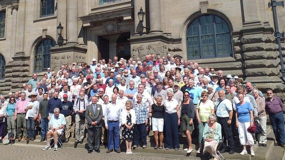 The Pilgrims being welcomed at South Shields Town Hall by the Mayor of South Tyneside