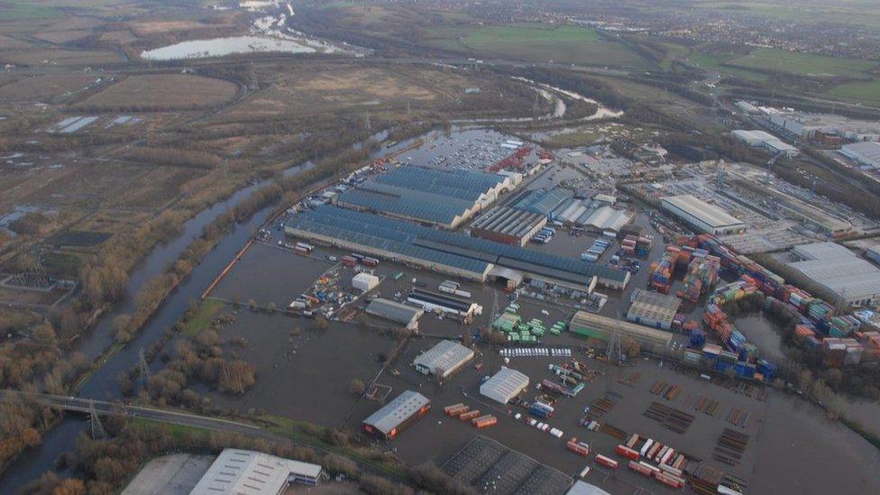 Floodwater surrounding the Stourton industrial area in Leeds in December 2015