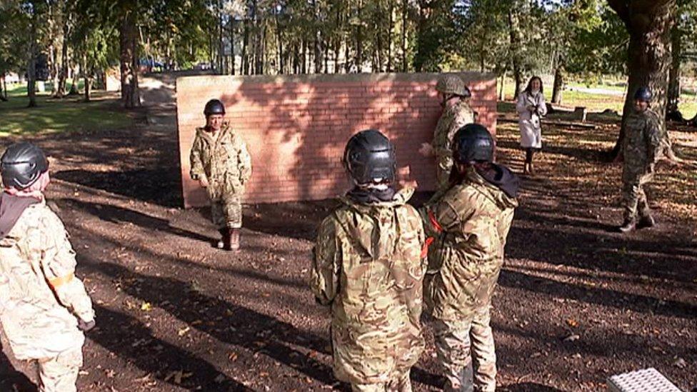 Women on assault course