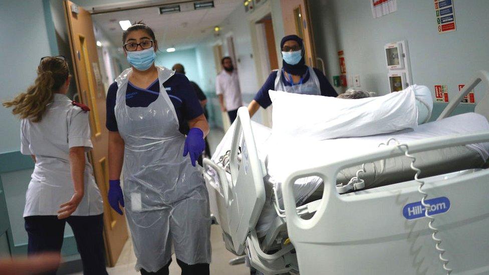 trolley in hospital corridor