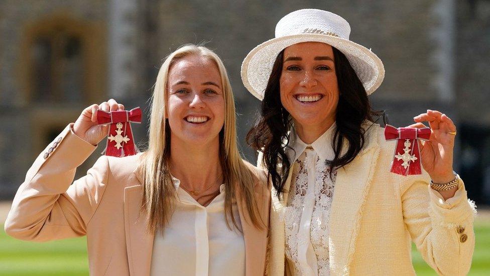 Beth Mead and Lucy Bronze with MBE