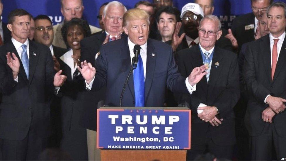 Donald Trump speaks at a news conference at the Trump International Hotel in Washington on 16 September