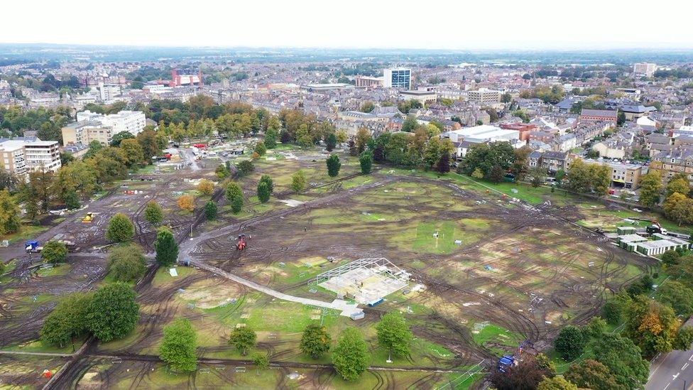 A drone image of Harrogate Stray