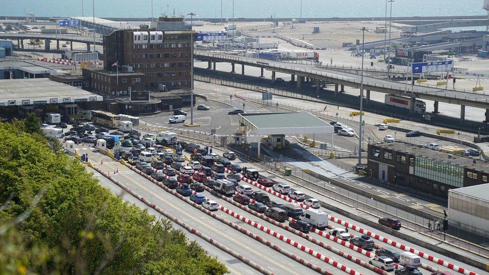 Queues of traffic at the Port of Dover