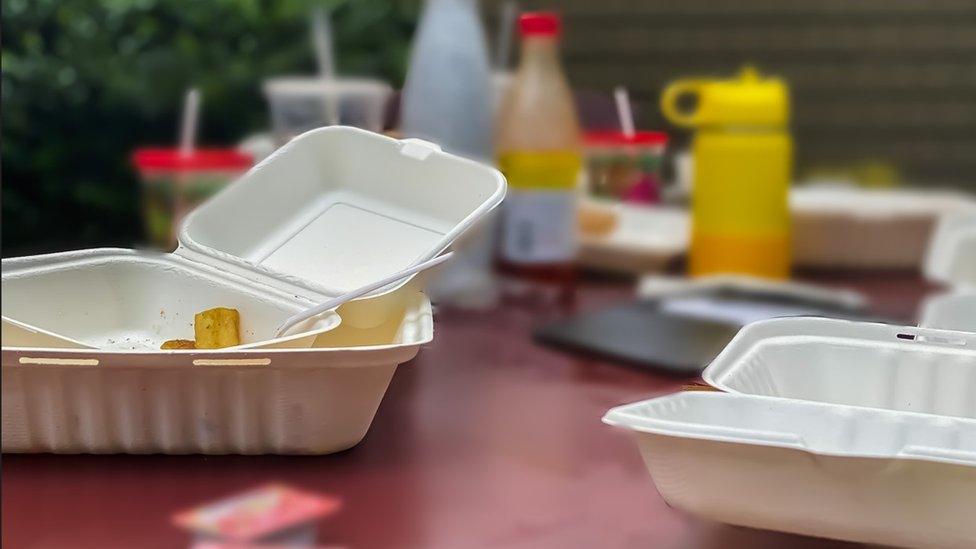 Plastic boxes and cutlery