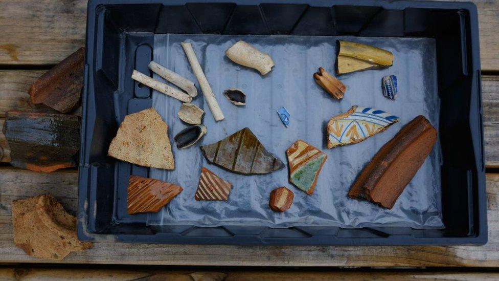 Excavated pieces from Plymouth Commercial Wharf dig