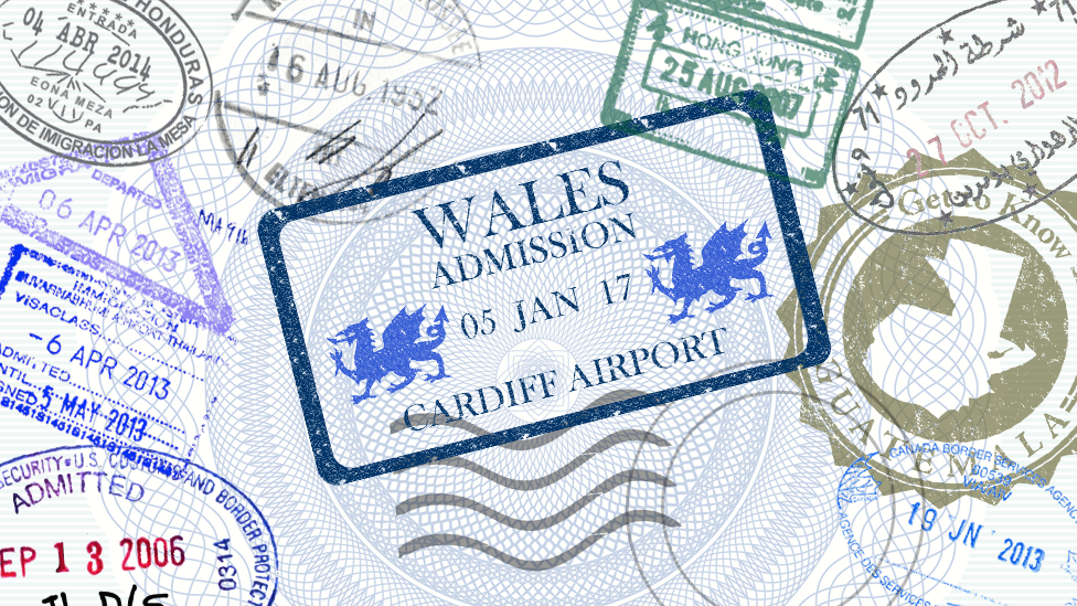 A mock-up of a Welsh passport stamp