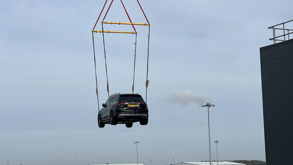 Car being winched