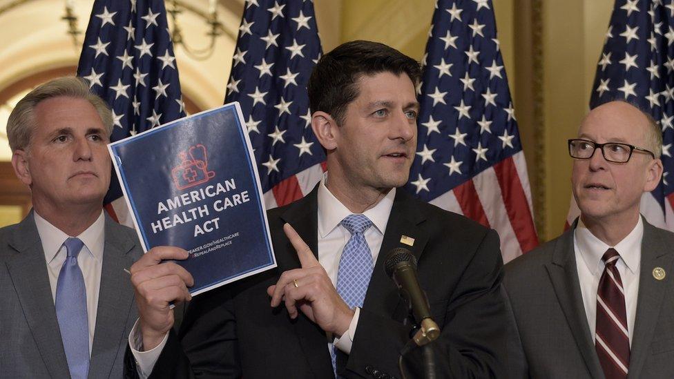 Paul Ryan (centre) with Energy and Commerce Committee Chairman Greg Walden and House Majority Whip Kevin McCarthy