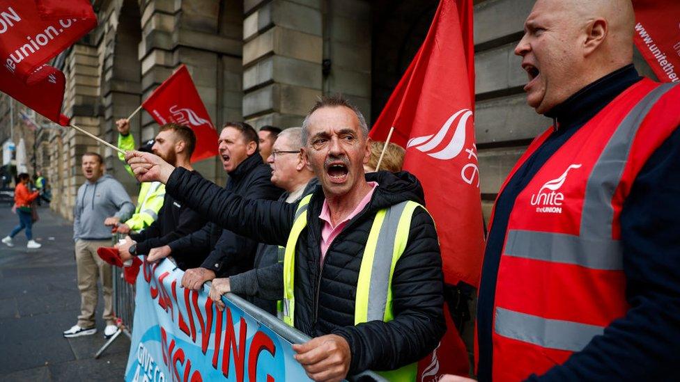 Refuse workers demonstrate outside the City Chambers, Edinburgh