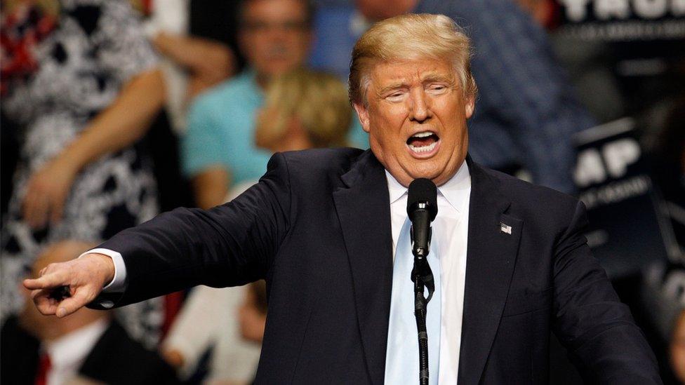 File photo of U.S. Republican presidential candidate Donald Trump speaking at a campaign rally in Fayetteville, North Carolina