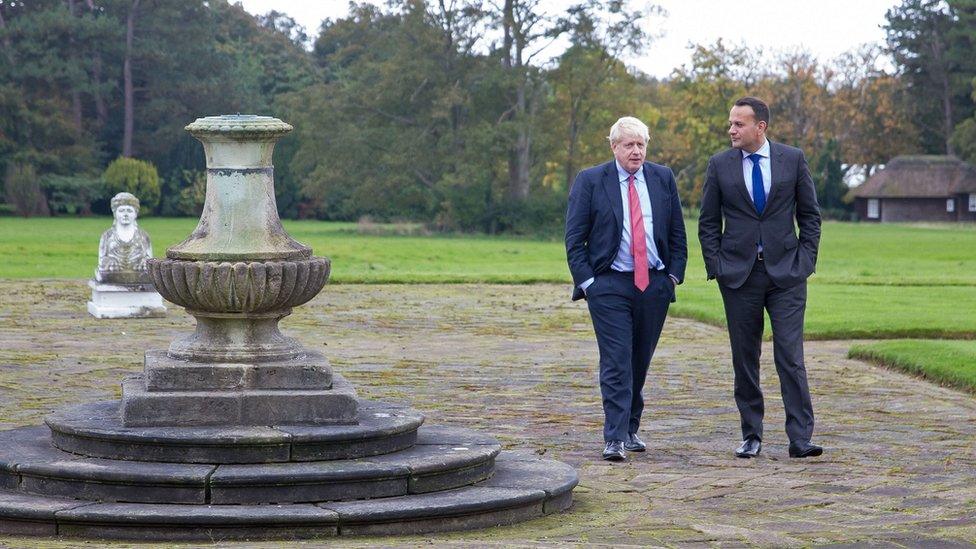 Boris Johnson speaking to taoiseach Leo Varadkar in Liverpool in 2019