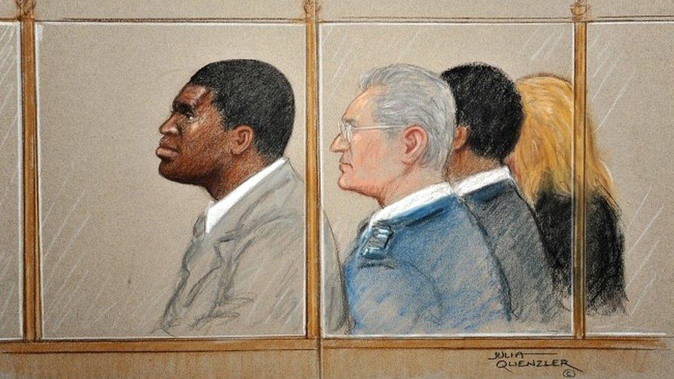 Court sketch of Kevin Wilson where he is on trial alongside an unnamed 17-year-old