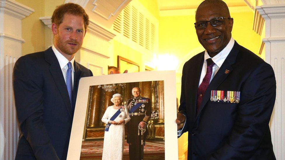 Prince Harry with Antigua's governor general Sir Rodney Williams