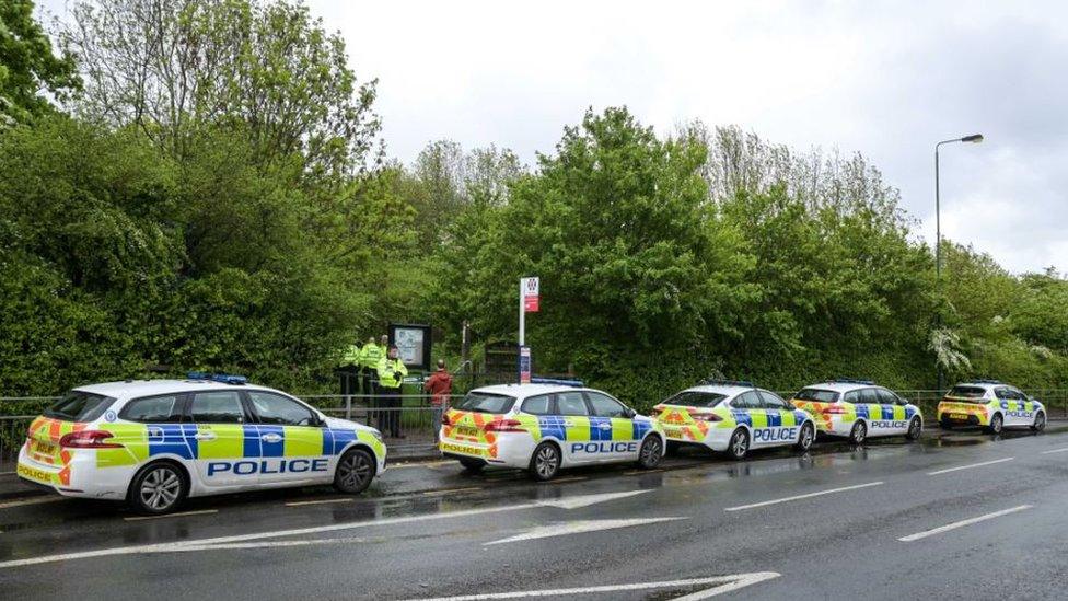 Police cars outside park