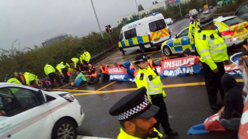 Insulate Britain protesting at Heathrow Airport junction of M25