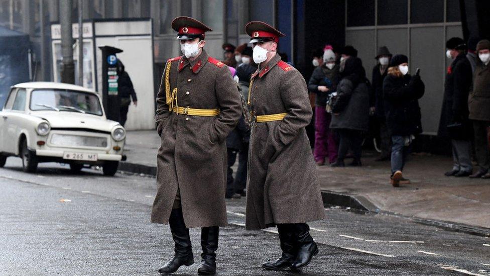 Streets in Glasgow during the filming of Tetris in 2021