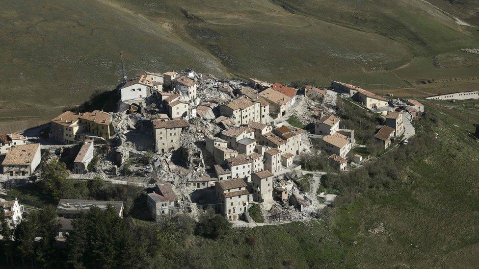 An aerial view showed the damage in the village of Castelluccio (picture by Italy's Civil Protection Department)