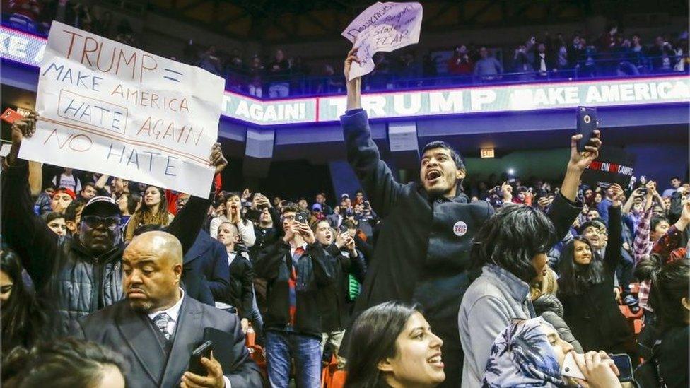 Protesters shut down a rally scheduled for businessman and Republican presidential candidate Donald Trump