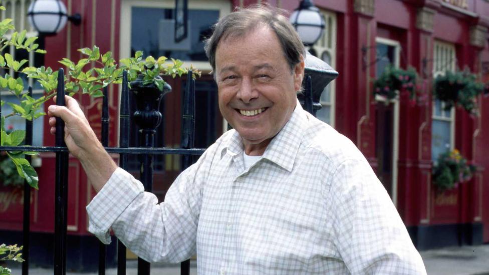 Bill Treacher on the set of EastEnders