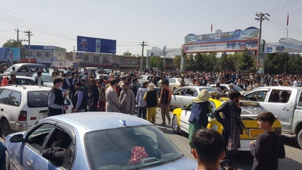 Crowds outside airport