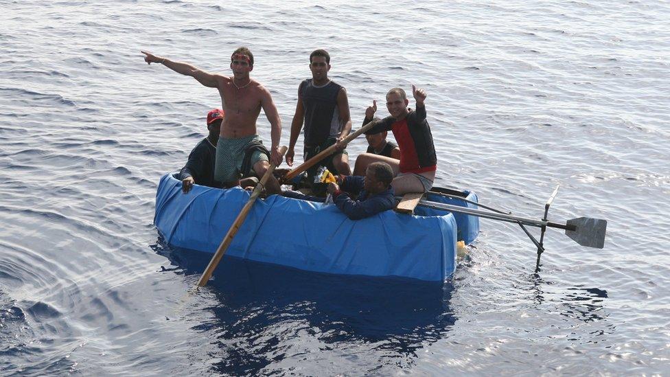 Cuban migrants on a raft near Florida