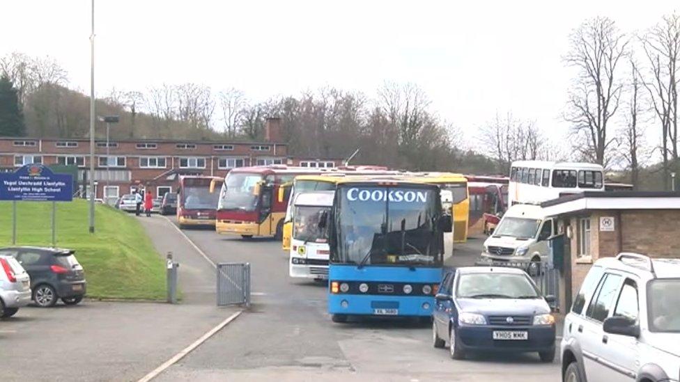 Buses leaving Llanfyllin High School, Powys