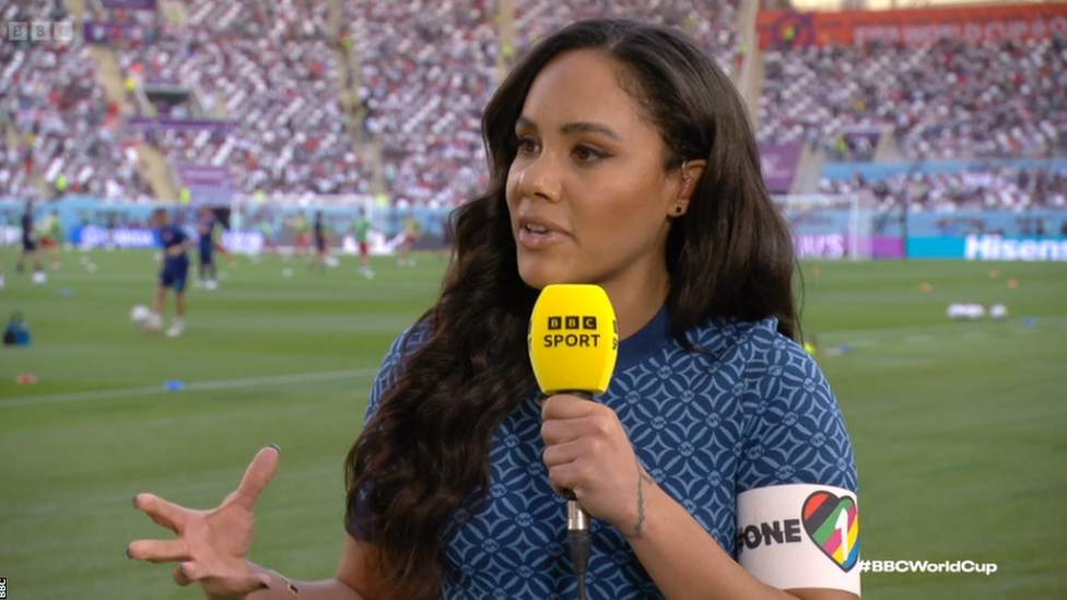 BBC pundit Alex Scott wore the OneLove armband prior to England's World Cup opener against Iran