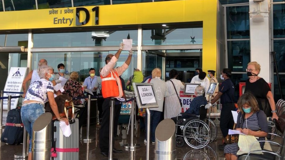 People trying to board a flight