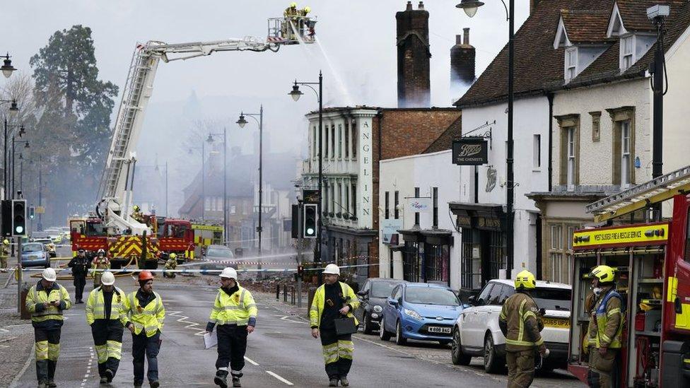 Firefighters at the scene of the fire