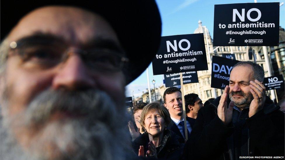 Members of London's Jewish community protest outside Parliament in March