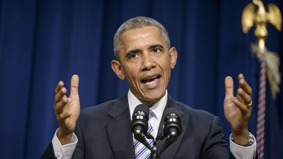 Obama, shown at a 2015 meeting on countering violent extremism, spoke about the threat from IS