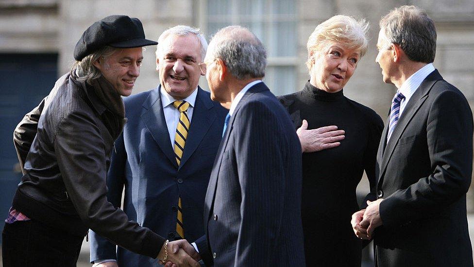 Bob Geldof, Bertie Ahern, George Mitchell, Marian Finucane and Tony Blair.