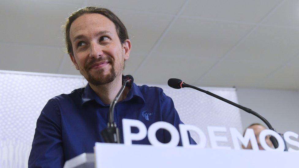 Leader of left-wing Spanish protest party Podemos, Pablo Iglesias