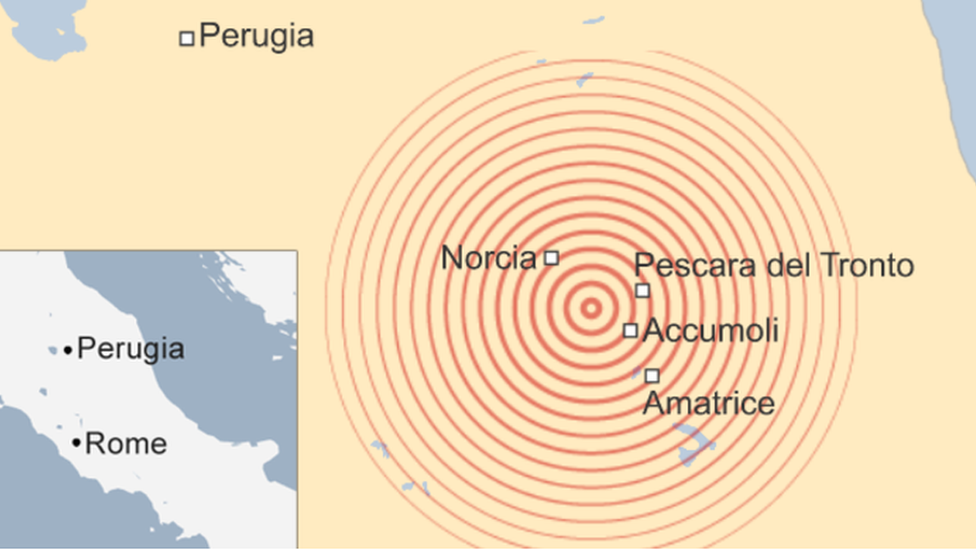 A map showing where the centre of the earthquake struck,